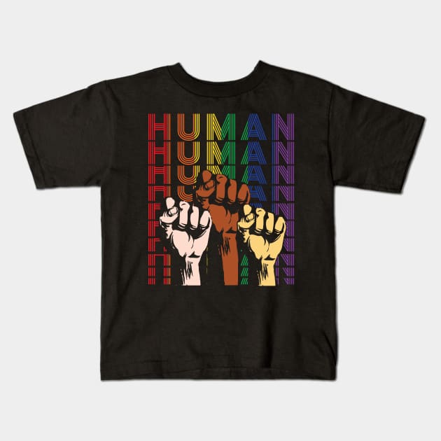 Pride LGBT Strong Hand Human Gay Rainbow Gift Kids T-Shirt by Lones Eiless